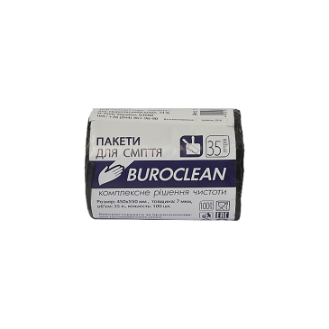  Пакети для сміття 35л/100шт, чорн, 7мкм, ПНТ ( HDPE),і BuroClean ECO