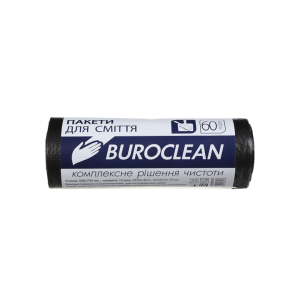 Пакети для сміття 60л/20шт, 580х700мм, чорні,10мкм, ПНТ (HDPE), BuroClean ECO