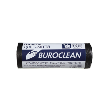 Пакети для сміття 60л/20шт, 580х700мм, чорні,10мкм, ПНТ (HDPE), BuroClean ECO