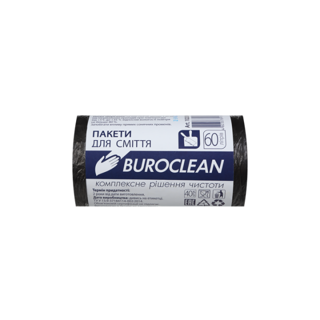 Пакети для сміття 60л/40шт, чорні BuroClean ECO #1