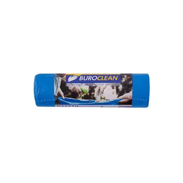 Пакети для сміття 160л/10 шт, 900х1200мм, міцні, сині, 24мкм, ПВД (LDPE), BuroClean EuroStandart #1