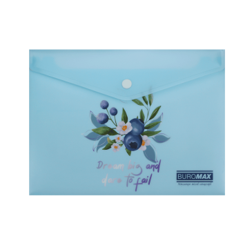 Папка-конверт А5 на кнопці, BLUEBERRY ARABESKI, напівпрозора,аквамарин