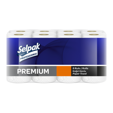 Рушники целюлозні Premium, по 8 рул., на гільзі, 3-х сл., білий SELPAK