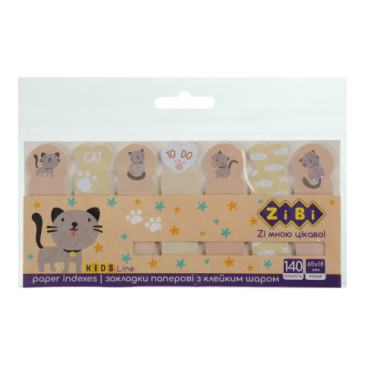 Закладки паперові GREY CAT, з клейким шаром, 68x20 мм та 65x18 мм, 7 диз. по 20 арк., KIDS Line