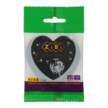 Блок паперу для нотаток BLACK HEART, з клейким шаром , 70х70 мм, 50 арк., чорний, KIDS Line